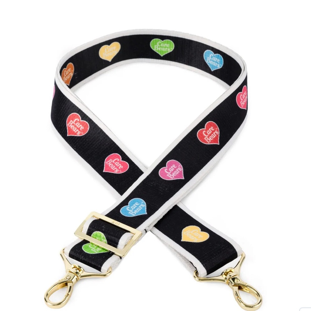 Lug Care Bears 1.5 inch Classic Web strap in Hearts Black & Heart bag Charm. NWT - Picture 2 of 4